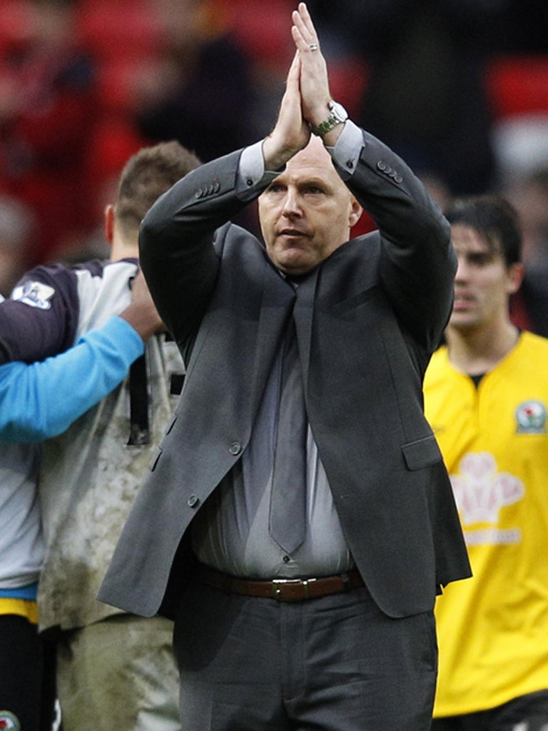 Blackburn manager Steve Kean enjoys his moment of triumph
