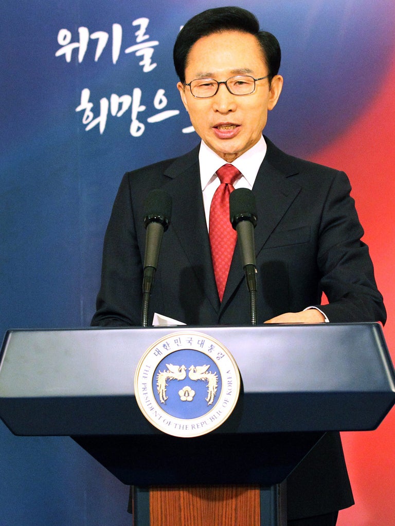 President Lee Myung-bak says he will respond to any aggression