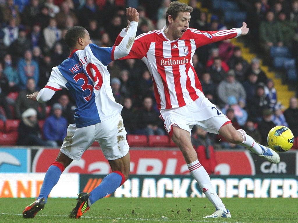 Stoke’s Peter Crouch scores his second goal against Blackburn