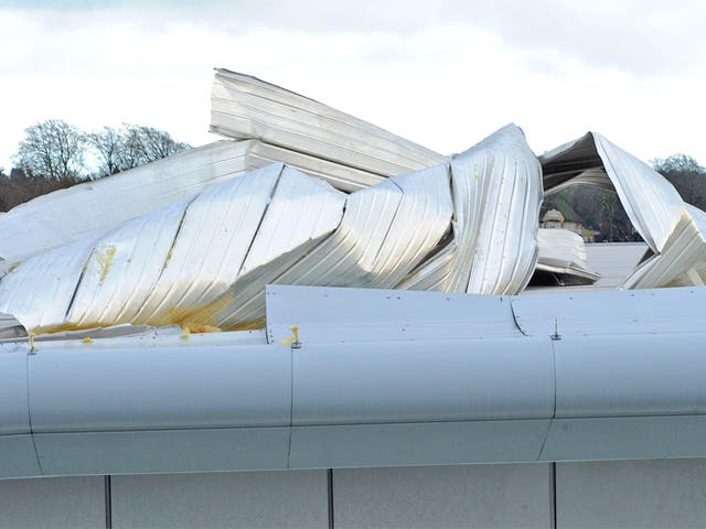 Epsom's new grandstand was damaged during yesterday's high winds and had to be evacuated
