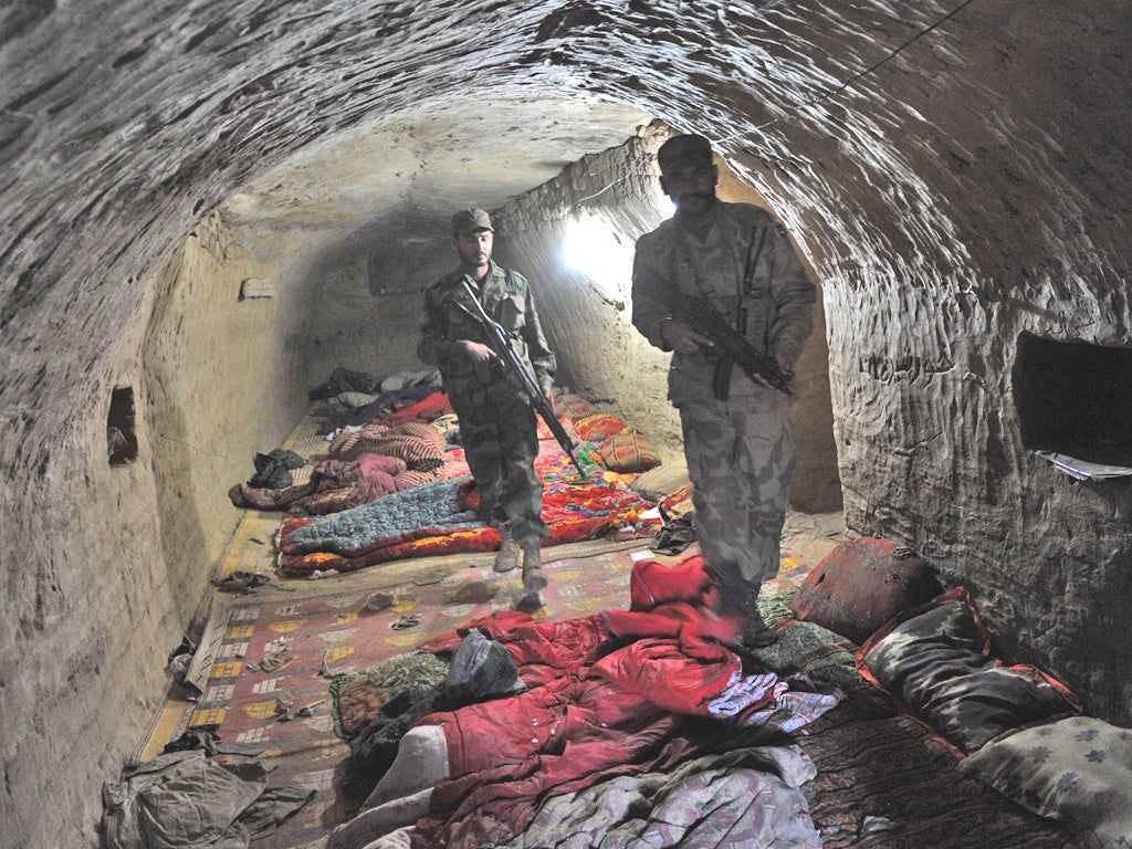 Pakistani soldiers find a Taliban cave complex