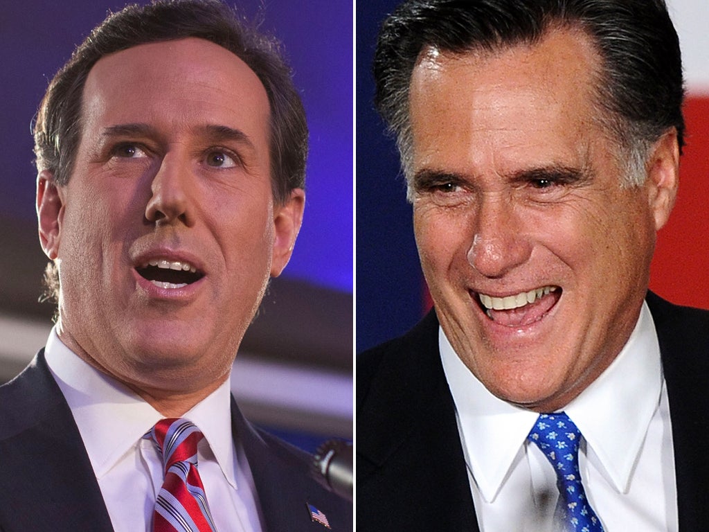 Santorum (left) and Romney ended in what was essentially a dead heat