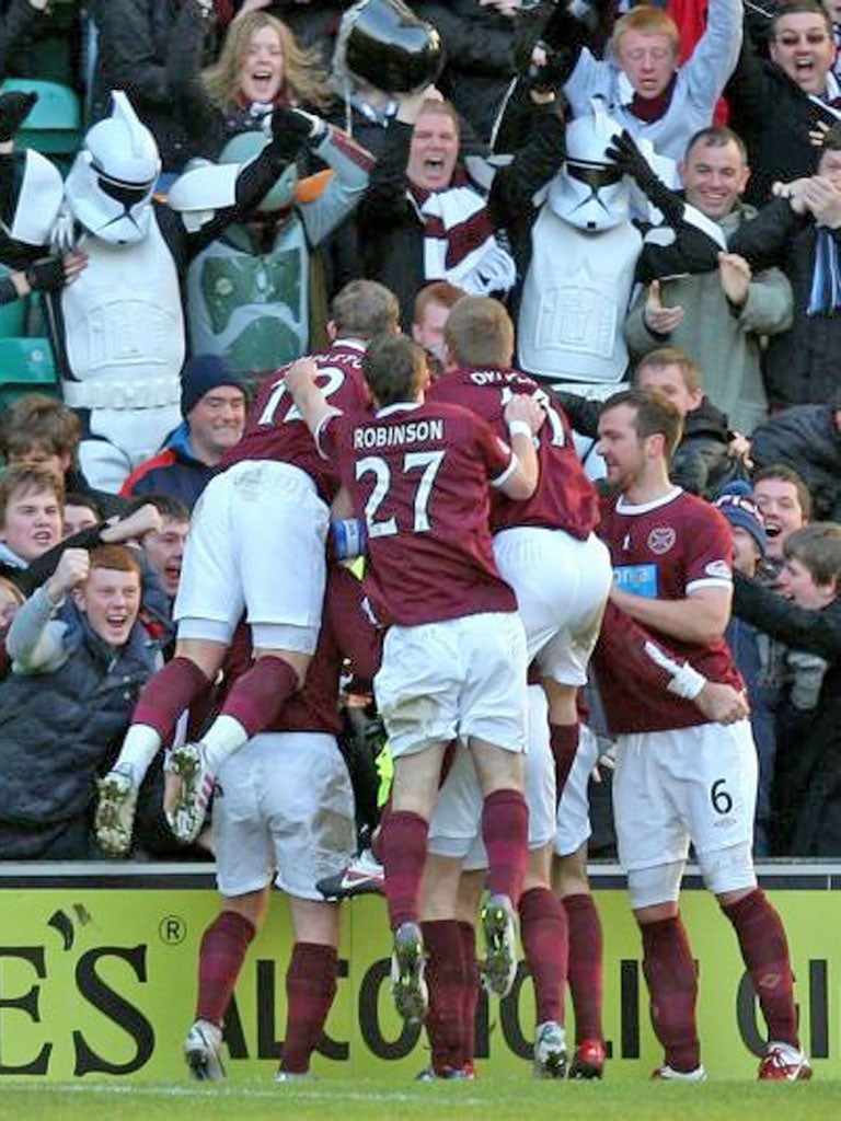 Hearts players at least have something to celebrate on the field - they beat rivals city Hibernian 3-1 on Monday