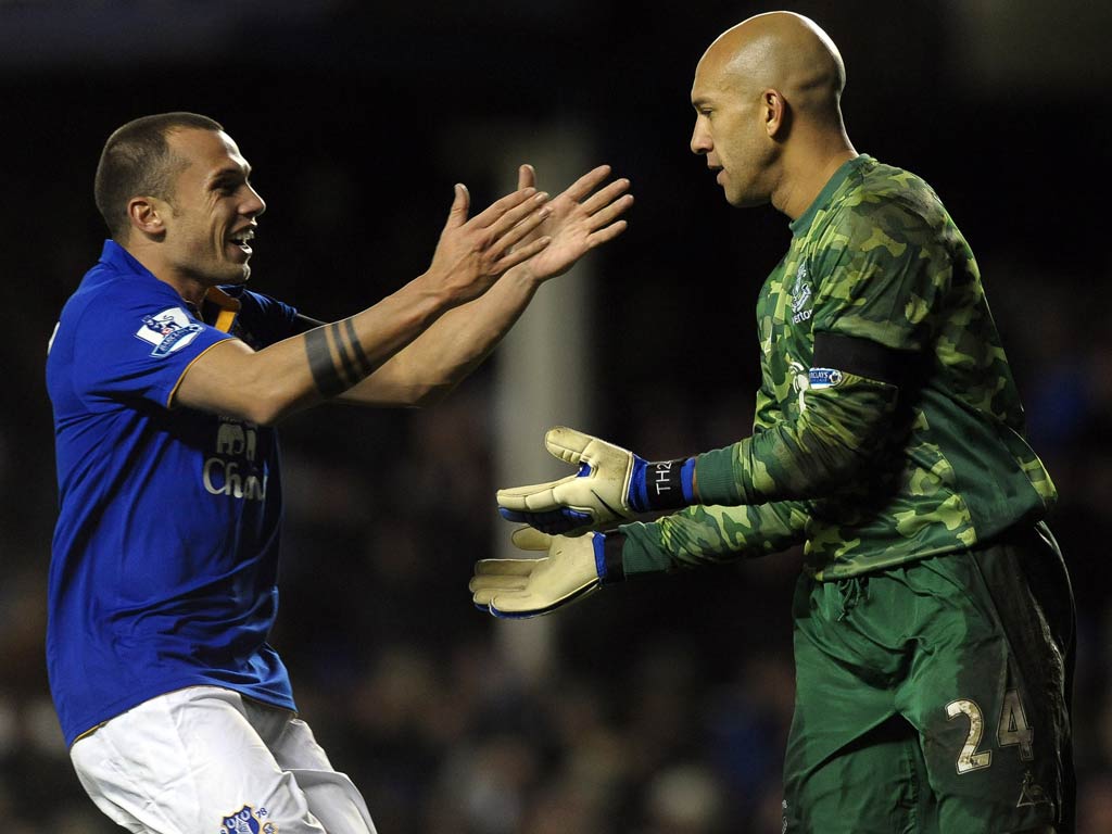 <b>Tim Howard</b><br/>
In the Premier League match against Bolton, Everton goalkeeper Tim Howard banged a clearance upfield from inside his own penalty area. At a windswept Goodison Park, the ball landed 30 yards from the opposition goal, taking a freak bounce that carried it over the head of his opposite number Adam Bogdan. 'I really feel for Bogdan,' said Howard. 'But those things happen and you have to move on from it.'