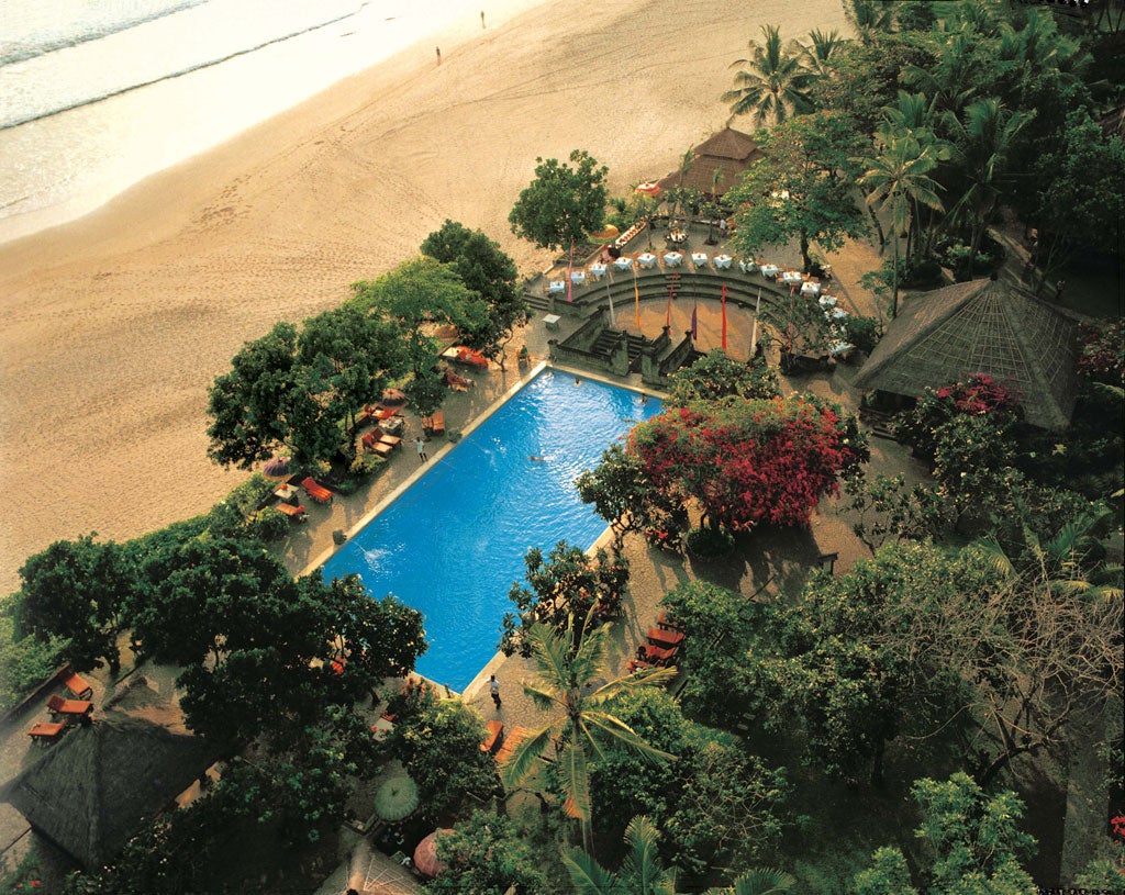 <p>The Oberoi, Seminyak</p>

<p>Traditional thatched villas form the centrepiece, with 14 beachside abodes scattered around lily-covered rock pools and walled gardens. There's a free gym, daily fruit baskets in the rooms, complimentary yoga, and a relaxing open-air spa. </p>

<p>The Oberoi, Seminyak, Jalan Kayu Aya, Denpasar (00 62 361 730 361; oberoihotels.com). Doubles start at US$355 (£223), room only.</p>
