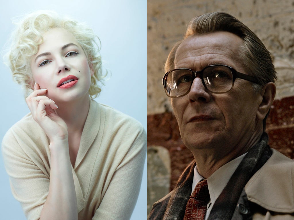 Michelle Williams in 'My week with Marilyn' and Gary Oldman in 'Tinker, Tailor, Soldier, Spy'