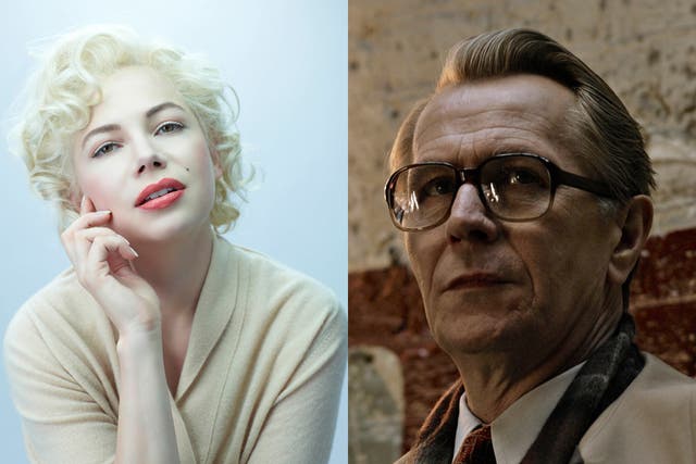 Michelle Williams in 'My week with Marilyn' and Gary Oldman in 'Tinker, Tailor, Soldier, Spy'