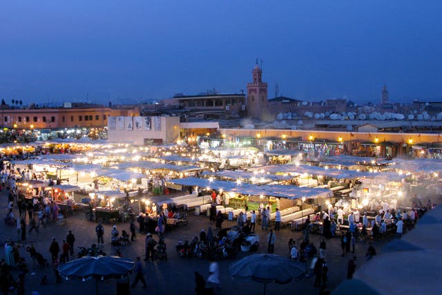 Djemaa el Fna, central Marrakech, has entertainment every evening