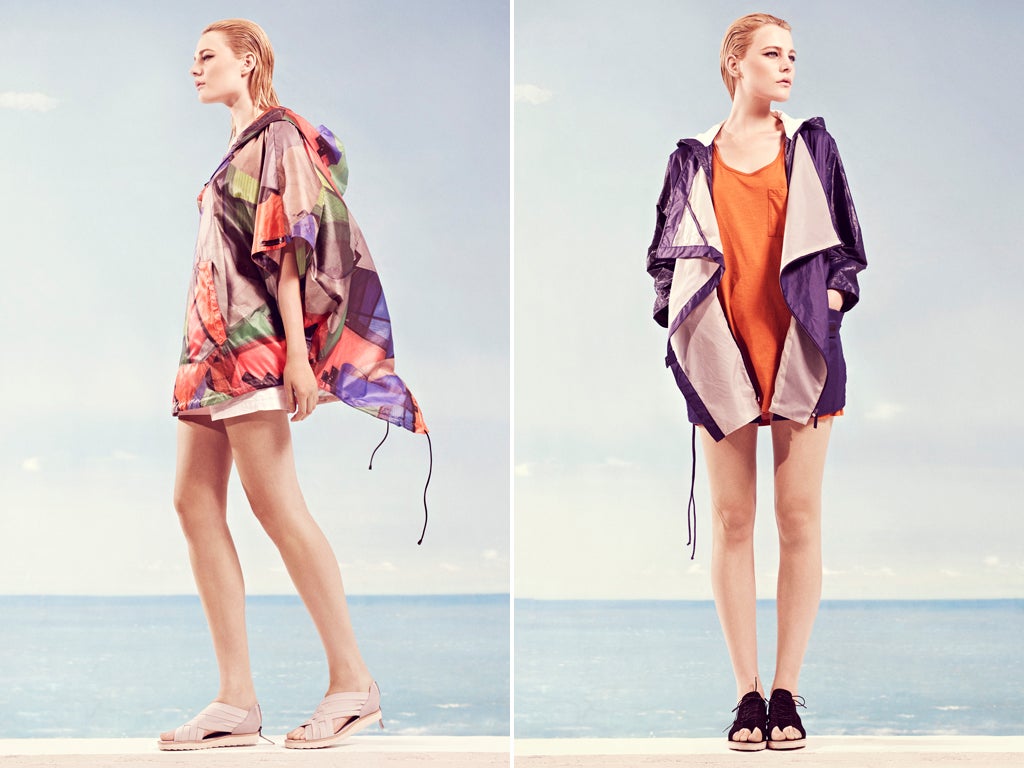 Join the sweat set: for spring / summer Puma by Hussein Chalayan uses technical materials to create a wardrobe for sport and leisure. Above left: sail print cape £140, sports shorts £60, sandals £95, Dover Street Market, doverstreetmarket.com