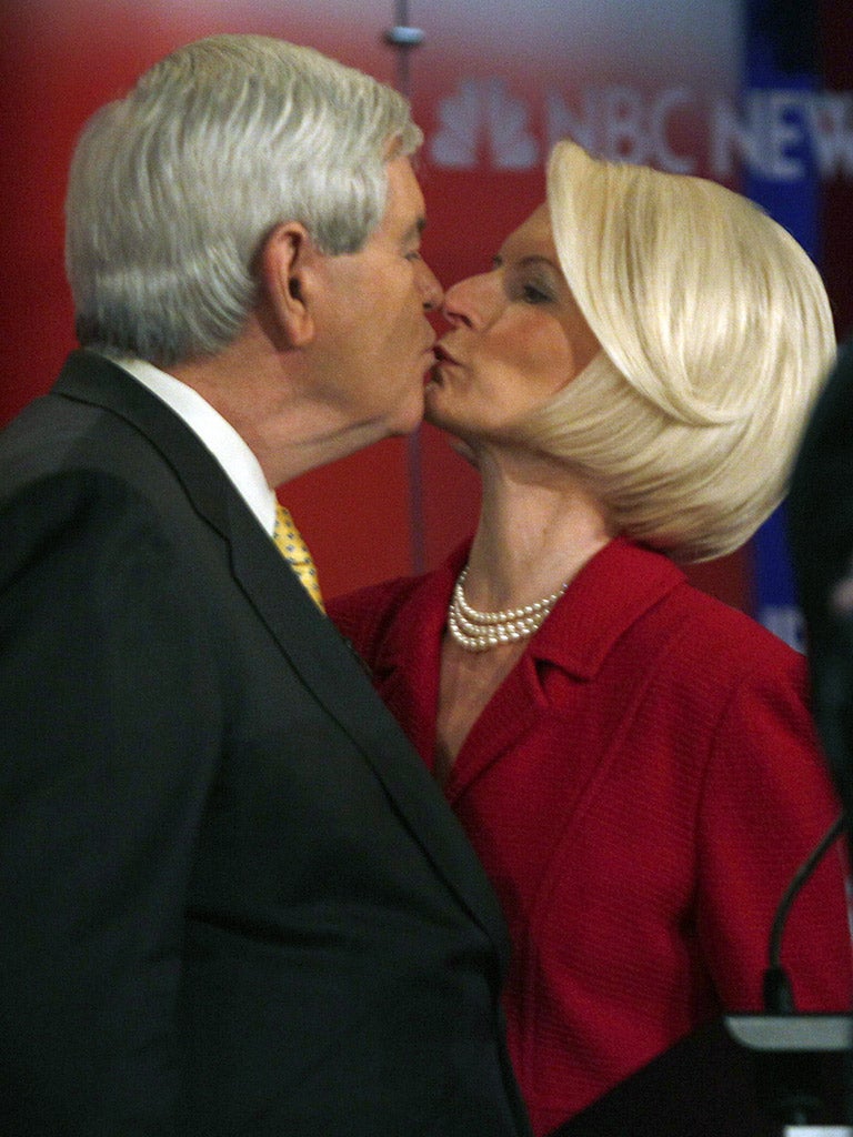 Newt Gingrich puckers up with wife Callista
