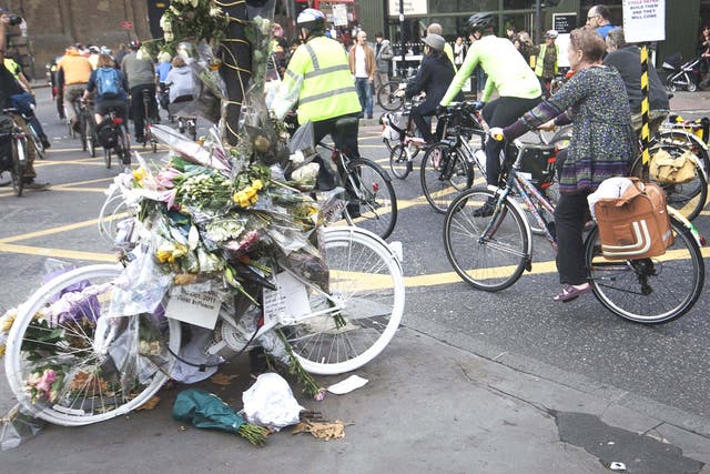 The ‘ghost bike’ memorial to Min Joo Lee and Emma Foa, who were killed in the area