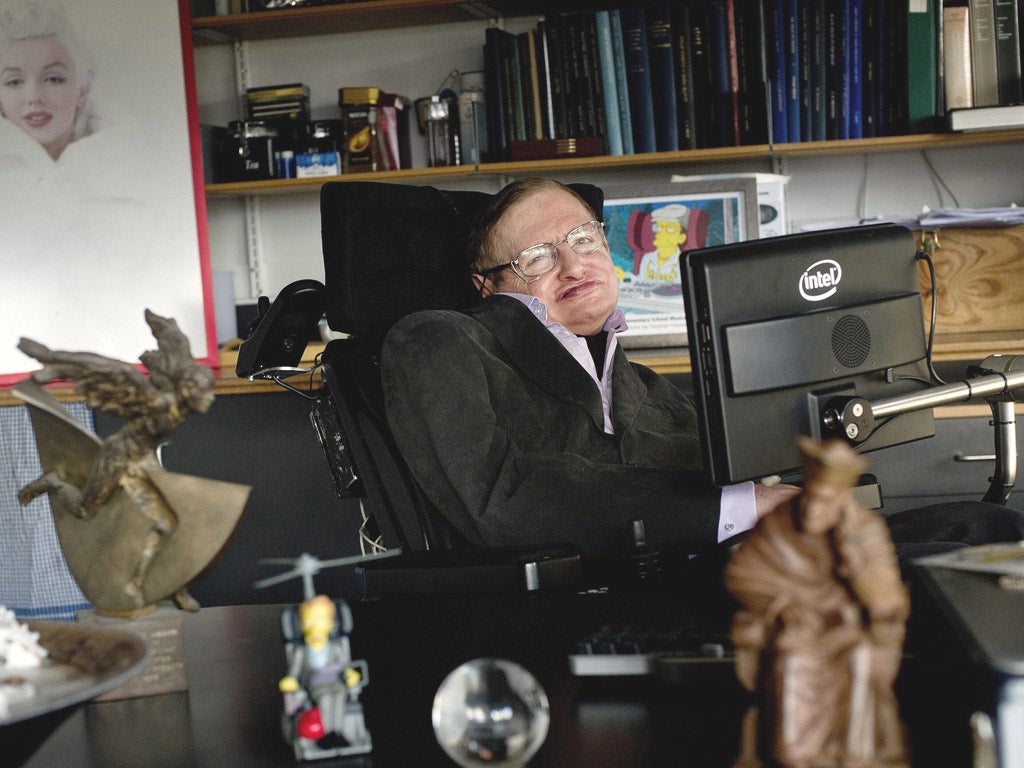 Stephen Hawking in his office at Cambridge last
month