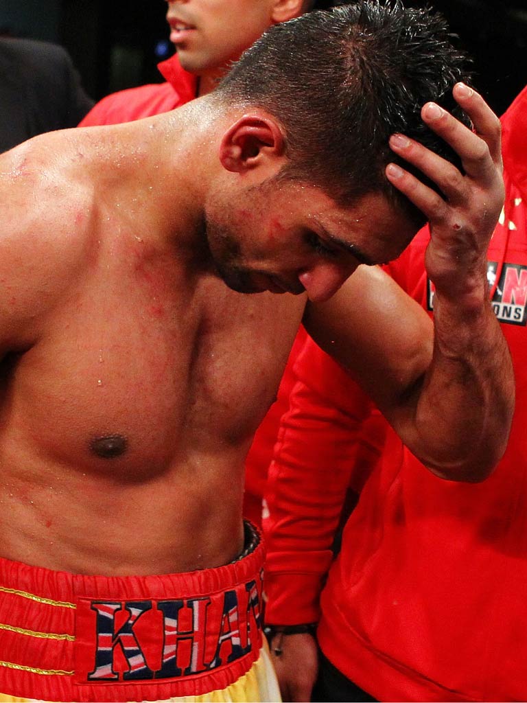 Amir Khan pictured after the fight