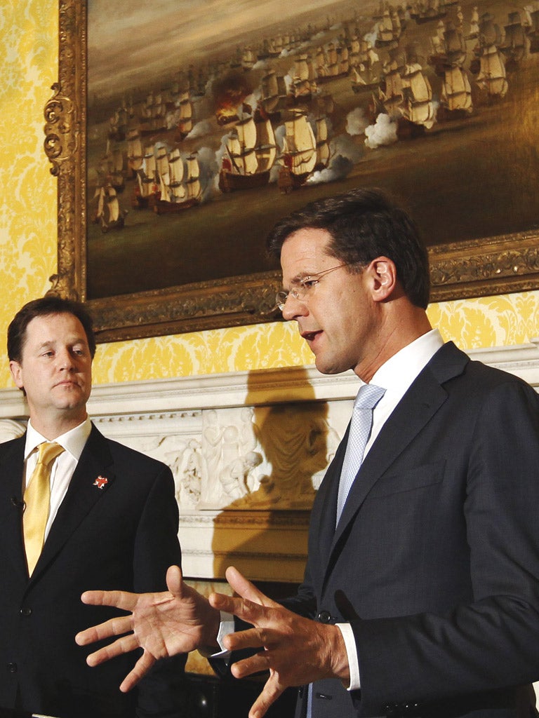 Nick Clegg held a joint press conference with Mark Rutte, Prime Minister of the Netherlands, at Admiralty House