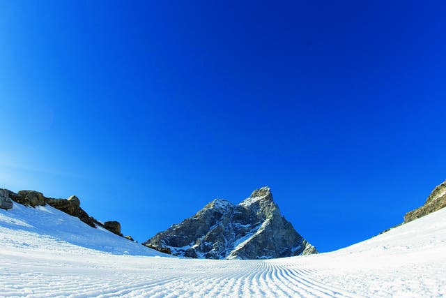 Free run: a groomed piste in Cervinia, Italy