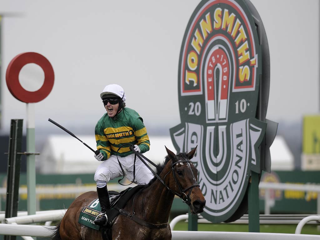 Tony McCoy pictured riding Don't Push It to victory in the 2012 Grand National