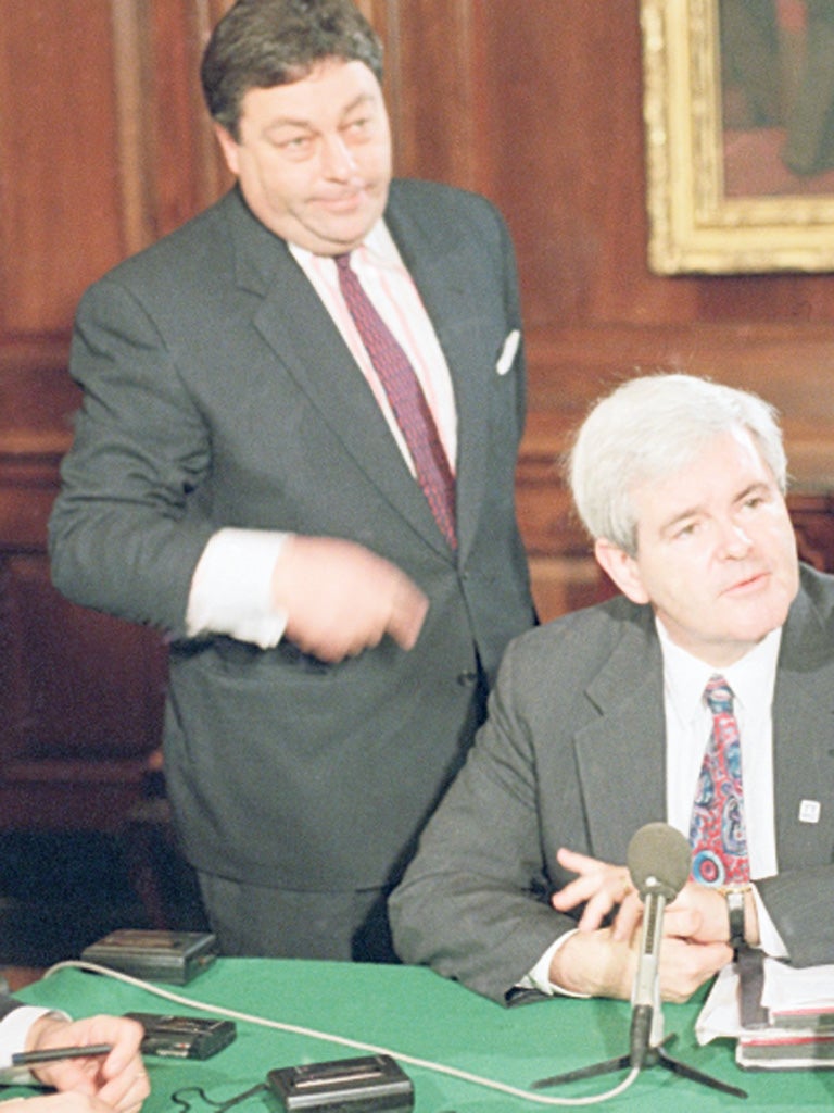 His master's voice: Blankley, left, with Newt Gingrich in 1995
