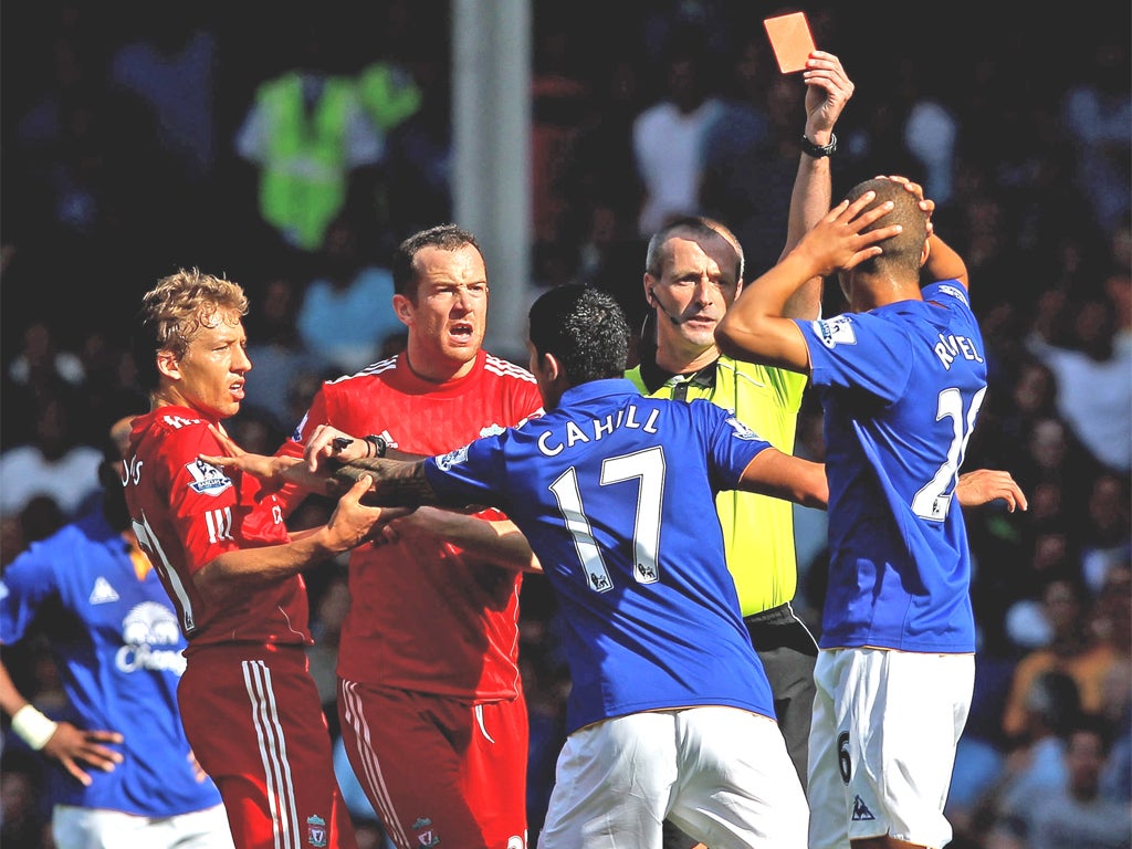 Martin Atkinson sends off Jack Rodwell in the Merseyside derby