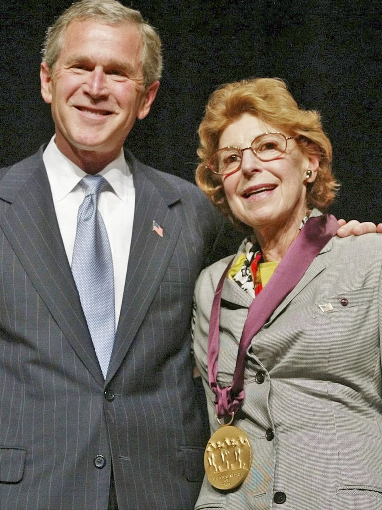 Helen Frankenthaler with President Bush in 2002