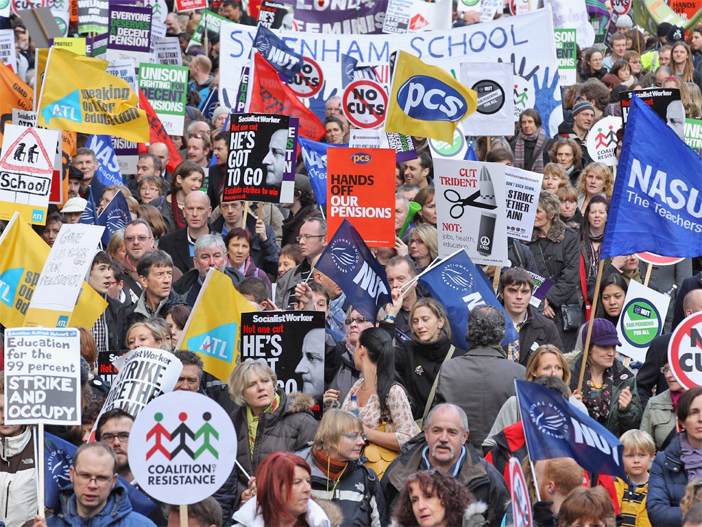 Teaching unions march with other public service workers last November
