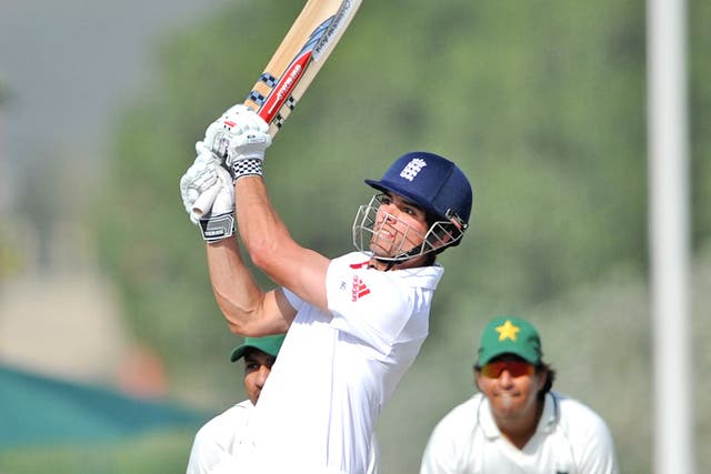 Alastair Cook hits out on his way to yet another century for England yesterday