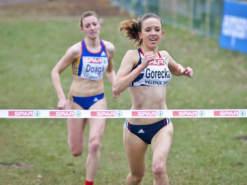 Emelia Gorecka crosses the line at the European Cross-country
Championships