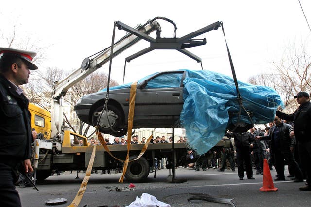 Blast site: The car in which the Iranian scientist was murdered