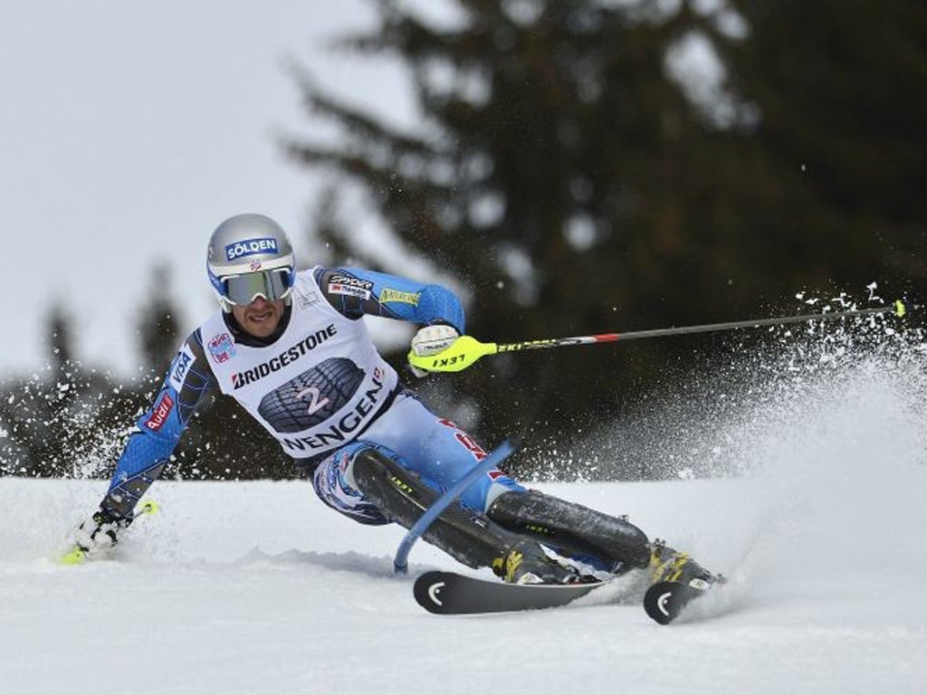 Bode Miller, of the US, braves the Lauberhorn yesterday