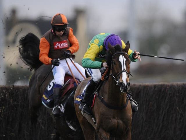 Ruby Walsh and Kauto Star clear the last to win the King George VI at Kempton last month from Sam Waley-Cohen on board Long Run
