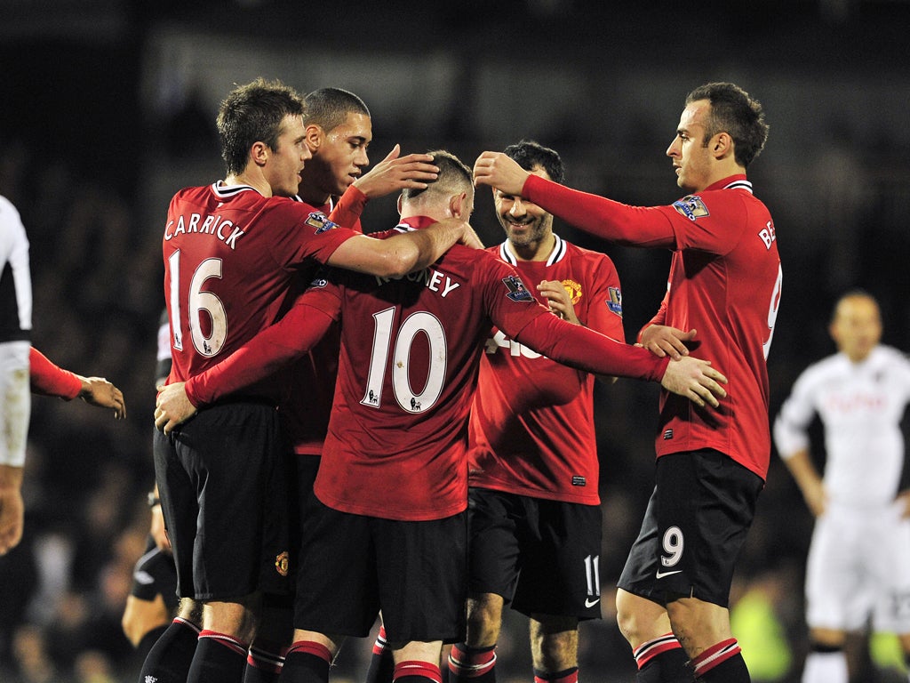 Manchester United celebrate another big win on the road, at Fulham, where they won 5-0