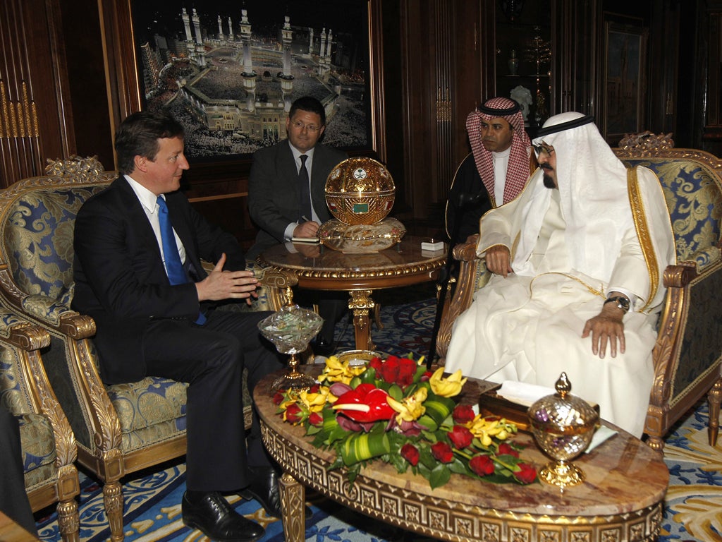 David Cameron meets Saudi Arabia's King Abdullah in Riyadh yesterday