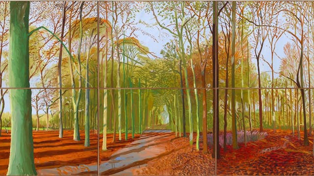 Hockney's 'Woldgate Woods, 21, 23 & 29 November 2006' will be shown at the Royal Academy exhibition