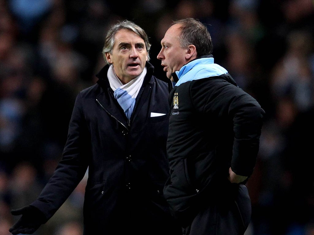 Manchester City's Roberto Mancini and David Platt
