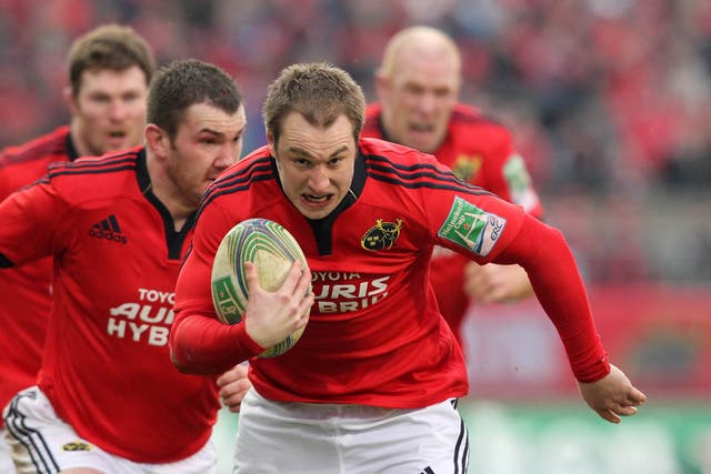 Johne Murphy, pictured, and Wian du Preez scored Munster's tries against Castres