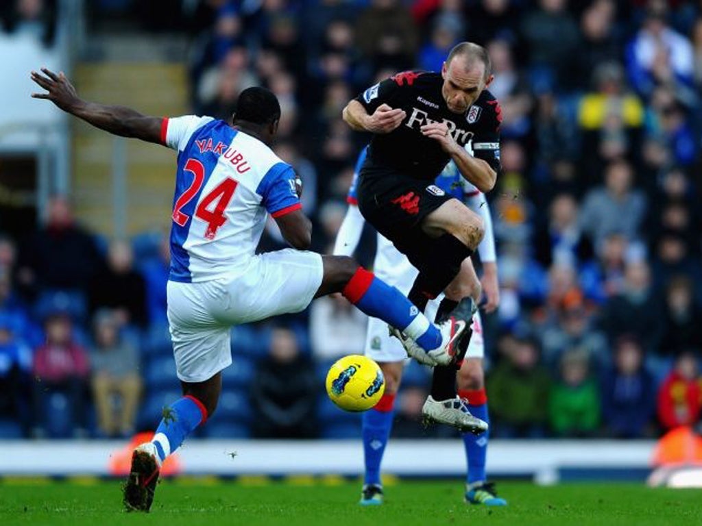 Yakubu was sent off for a high challenge on Fulham's Danny Murphy at Ewood Park