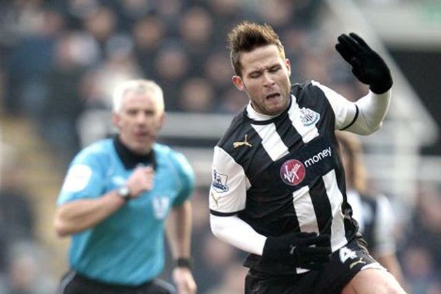Shaun Derry's challenge ends Yohan Cabaye's afternoon under the eye of referee Chris Foy