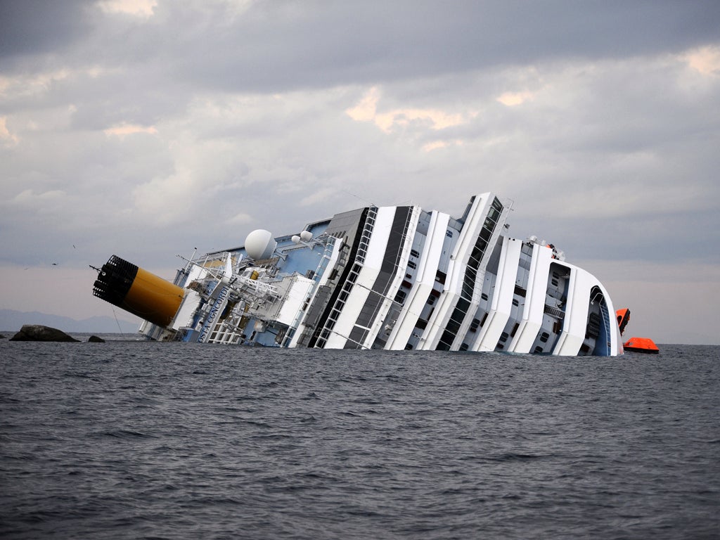 The Costa Concordia which struck rocks on the Tuscan coast