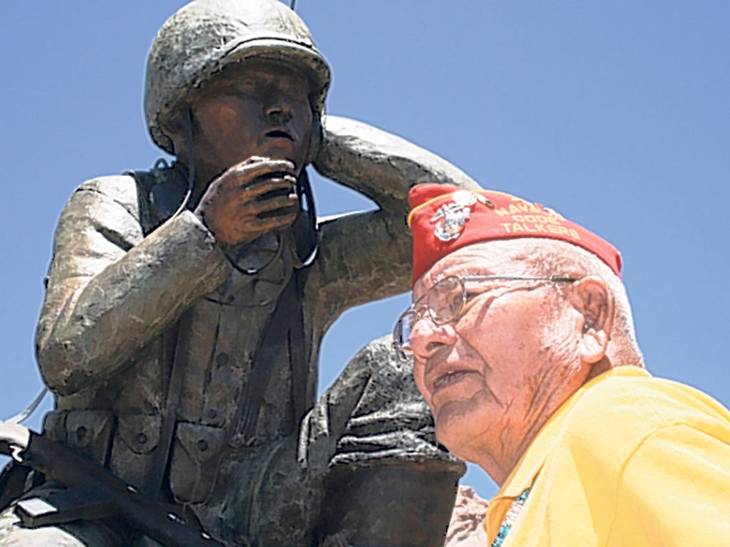 Little at the Code Talkers memorial at Window Rock, Arizona