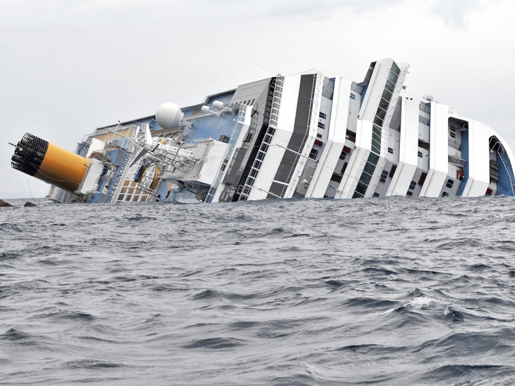 The Costa Concordia lies stricken off the shore of the island of Giglio