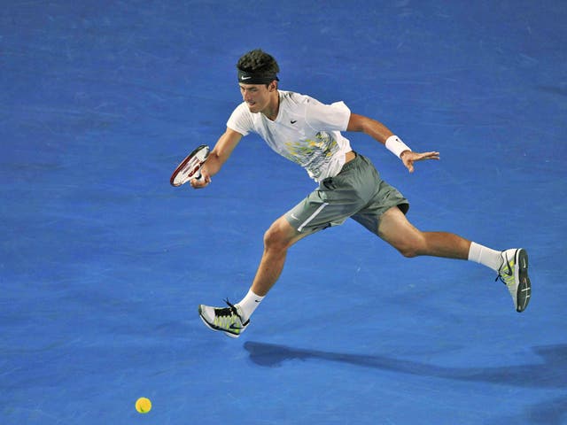 Bernard Tomic on his way to victory over Sam Querrey yesterday