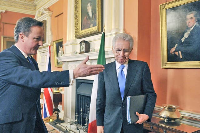 David Cameron and Italian Prime Minister Mario Monti discussed the eurozone crisis at Downing Street yesterday