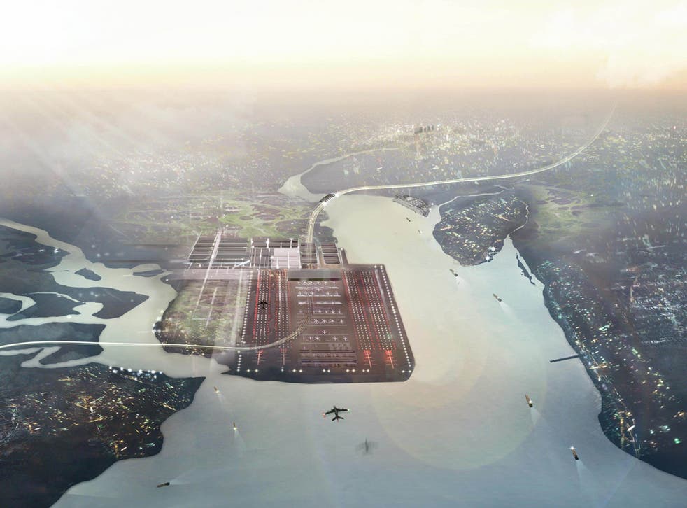 An artist’s impression of the Thames Hub, a four-runway Thames Estuary airport