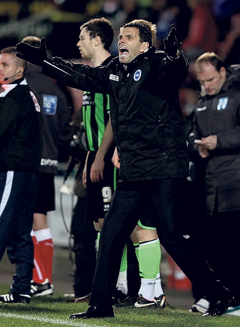 Gus Poyet shows the strain before Brighton’s victory on penalties