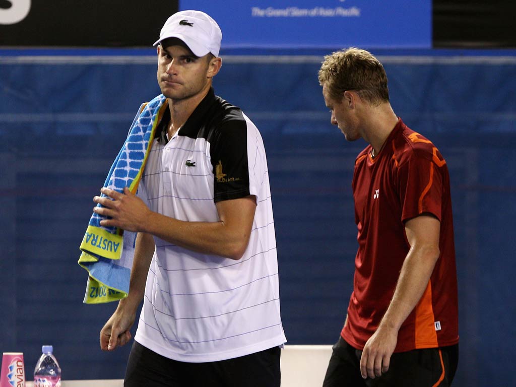 Andy Roddick was forced to retire, meaning home favourite Lleyton Hewitt progressed to the third round