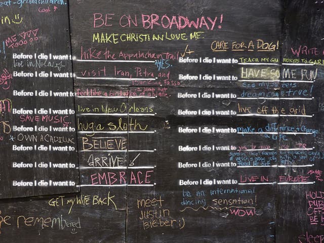 'Before I Die…', a participatory piece by artist Candy Chang where visitors to the festival can write the one thing they want to do before they die