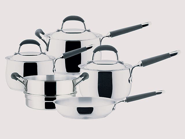 1. Prestige Cuisine

<p>£120, sainsburys.co.uk</p>

<p>This smart five-piece, stainless-steel set is designed to eliminate hot spots and reduce the chance of burning food.</p>