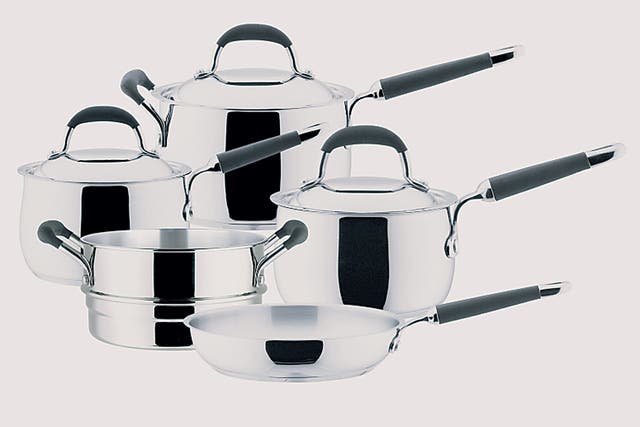 1. Prestige Cuisine

<p>£120, sainsburys.co.uk</p>

<p>This smart five-piece, stainless-steel set is designed to eliminate hot spots and reduce the chance of burning food.</p>