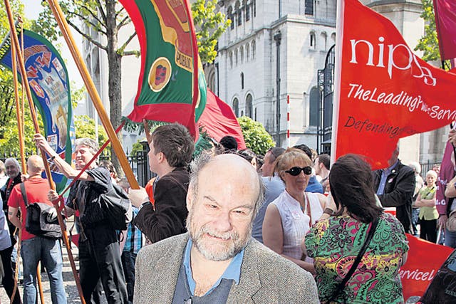 Stephenson at the May Day March in Belfast city centre last year 