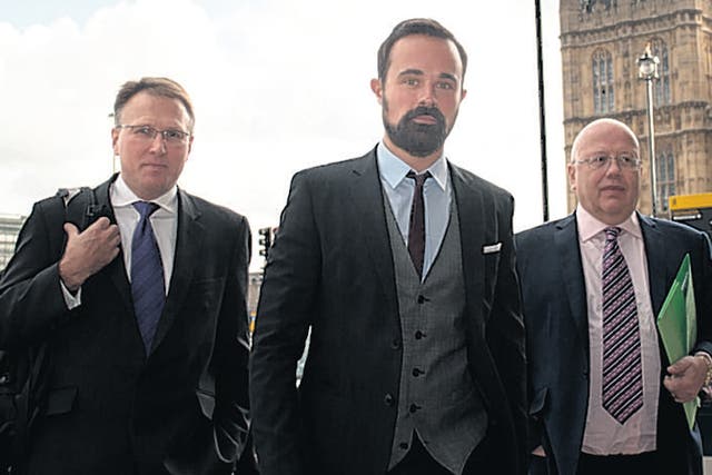 Evgeny Lebedev, chairman of IPL, centre, managing director Andrew Mullins, left, and Independent editor Chris Blackhurst, right, yesterday