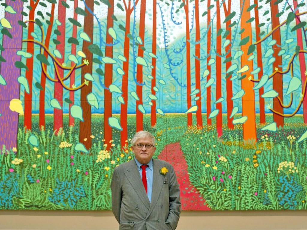 David Hockney at the RA with The Arrival of Spring in
Woldgate, East Yorkshire, in 2011